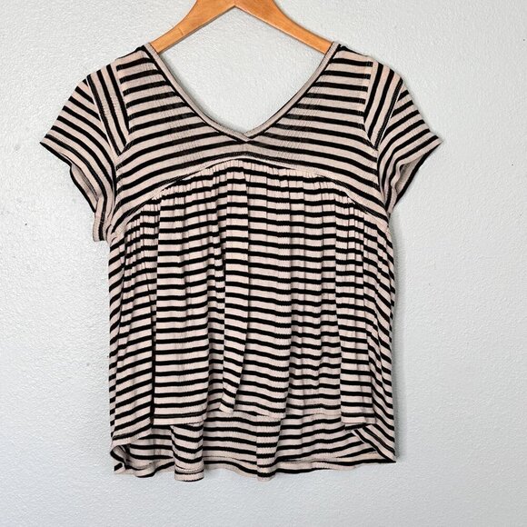 Free People Jojo Stripe Knit Top Babydoll Swing Black White Medium - Picture 4 of 4